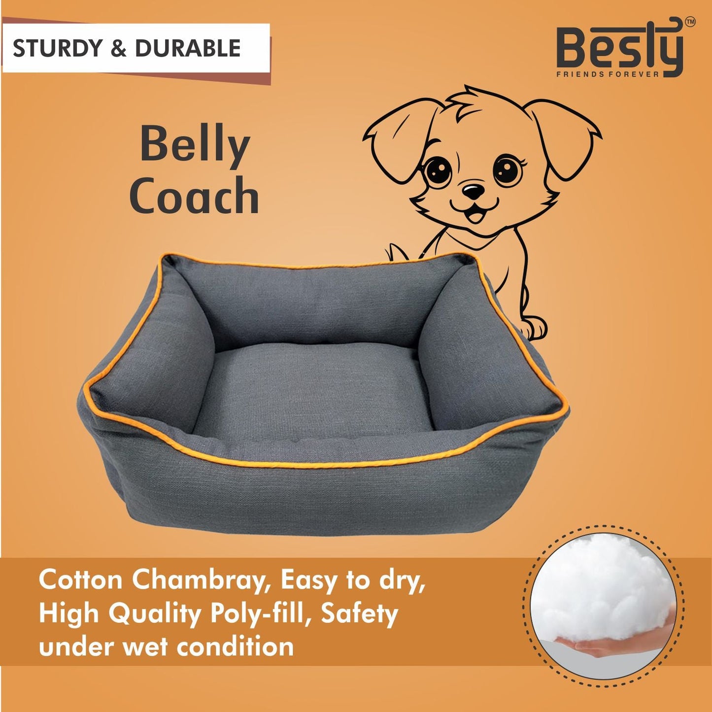 Besty Cotton Chambray Lounger Anti- Skid Pet Bed Small