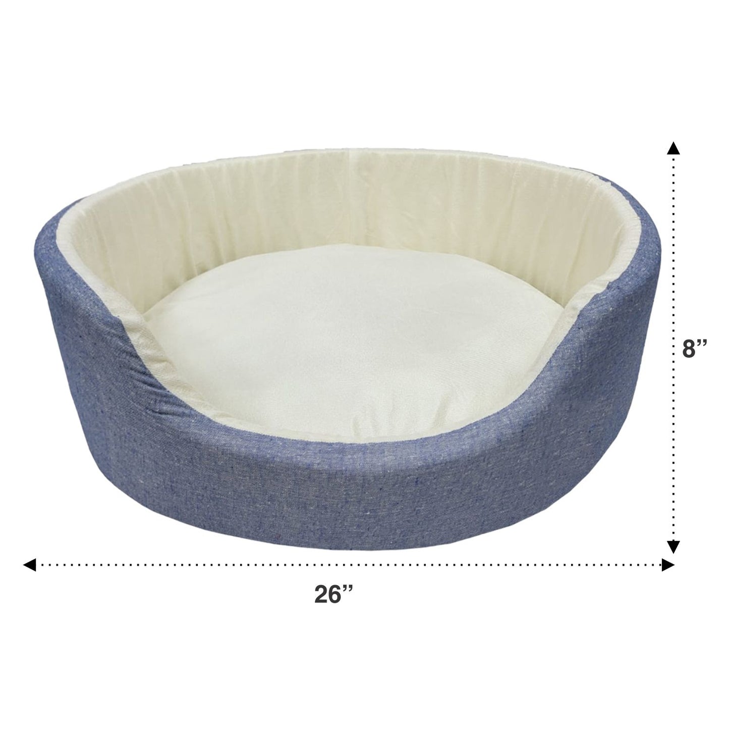 Besty Fox Style Fleece Bed Oval Shape made of Cotton Chambray (Export Quality) Bed  for Dog/Cat (Small, Light Blue)