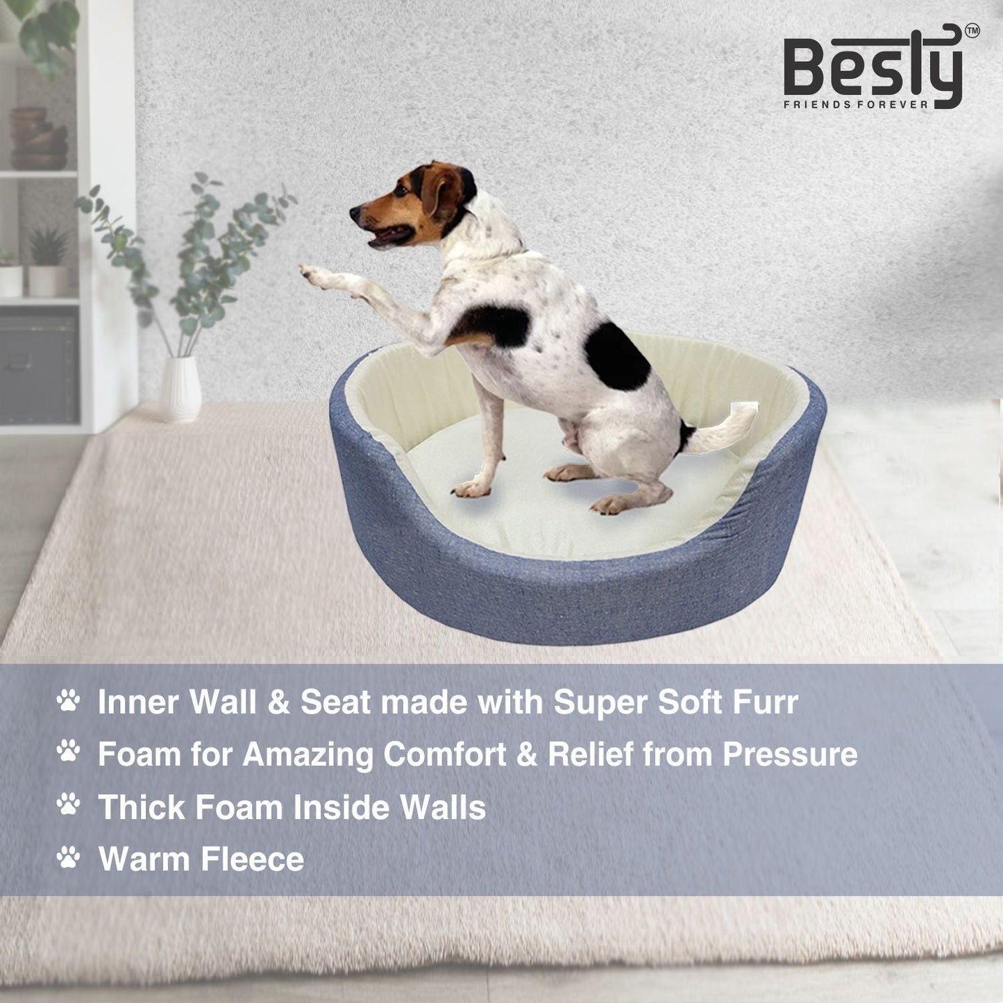Besty Fox Style Fleece Bed Oval Shape made of Cotton Chambray (Export Quality) Bed for Dog/Cat (Medium, Light Blue)